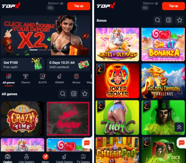 topx casino app games